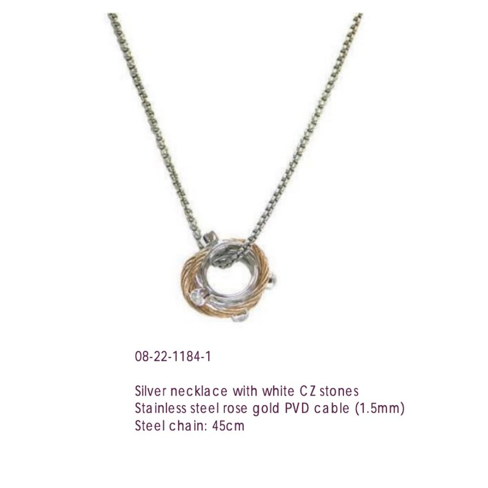 CHARRIOL Tango Swiss Designed White Topaz 2 Tone Multi Row Cable pendant